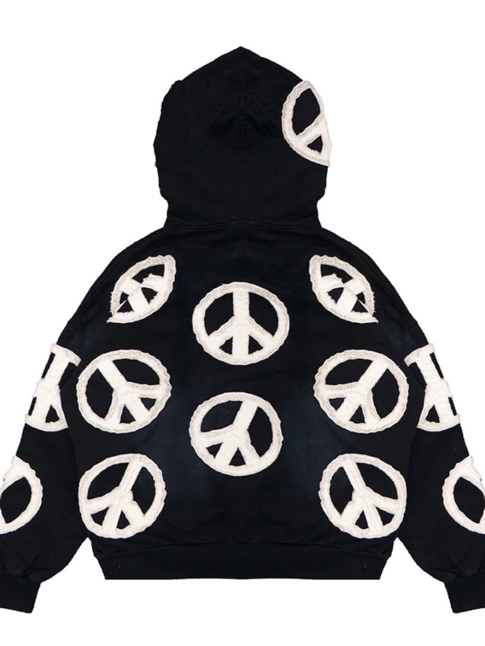☮️✌🏾☮️ Watson Heavyweight FrayedPeace Sign Black Hoodie - Size L - Picture 4 of 4